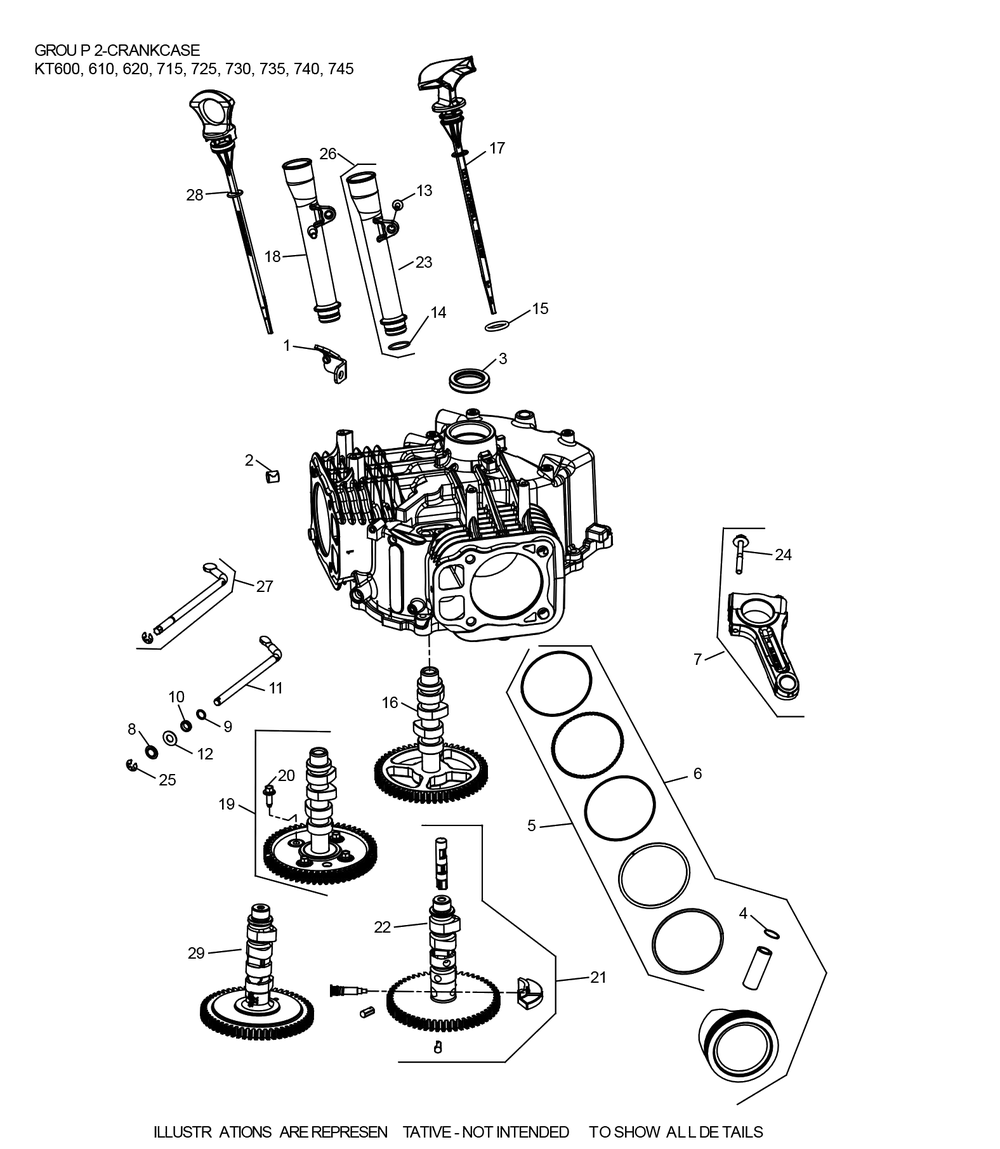 Kt735-3101 Crankcase Diagram and Parts List for KT735-3101  Cub Cadet Lawn Tractor